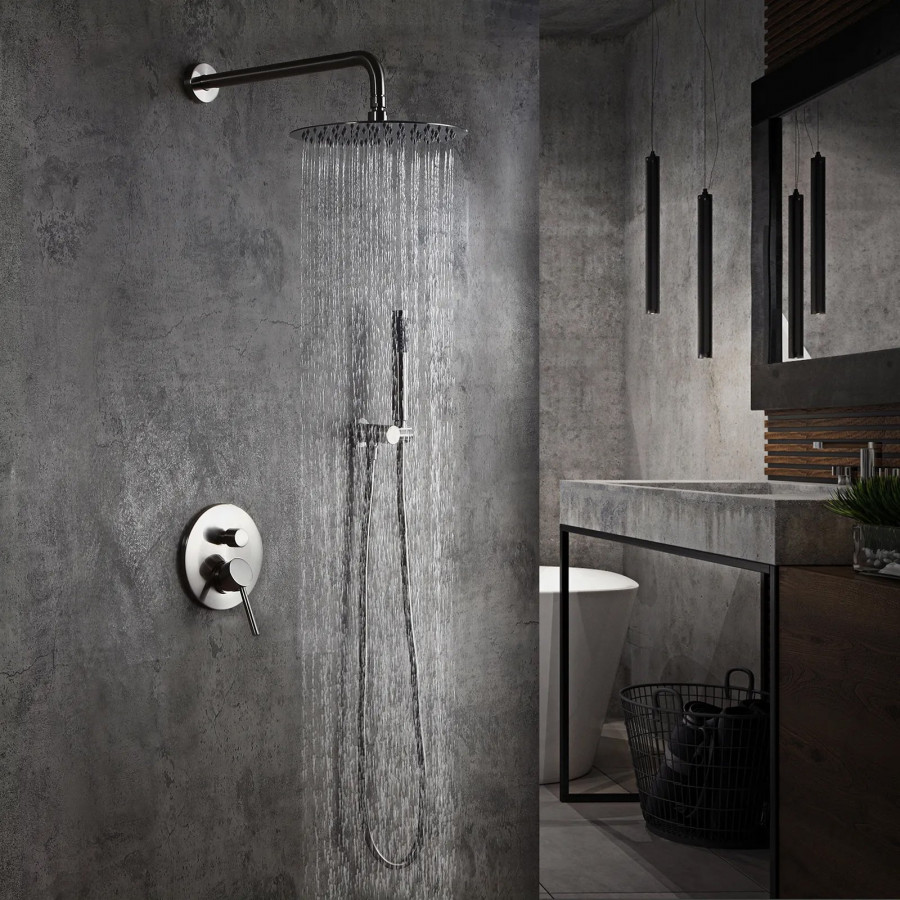 HMR - Wall Mounted Rain Shower System with Handheld Shower Set Solid Brass in Shower Head 12"