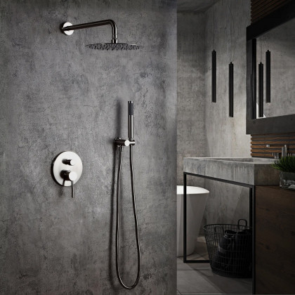 HMR - Wall Mounted Rain Shower System with Handheld Shower Set Solid Brass in Shower Head 12"