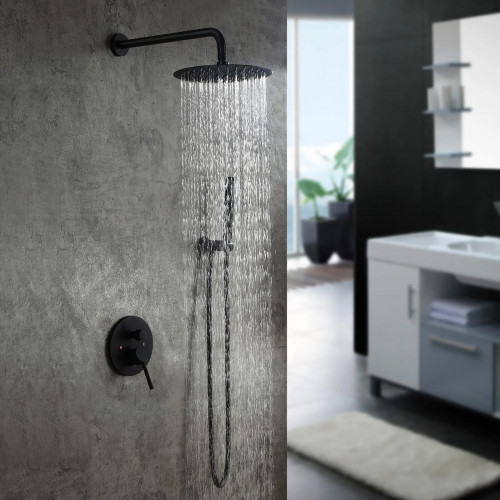HMR - Modern 10" Wall Mounted Rain Shower System with Handheld Shower Set