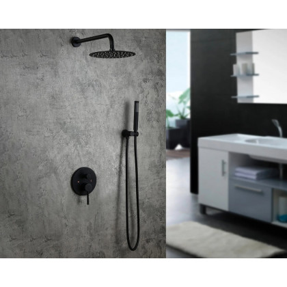 HMR Modern 12" Wall Mounted Rain Shower System with Handheld Shower Set - Black