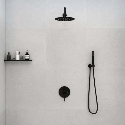 HMR Modern 12" Wall Mounted Rain Shower System with Handheld Shower Set - Black
