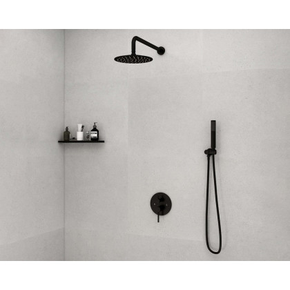 HMR Modern 12" Wall Mounted Rain Shower System with Handheld Shower Set - Black