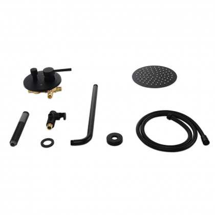 HMR Modern 12" Wall Mounted Rain Shower System with Handheld Shower Set - Black