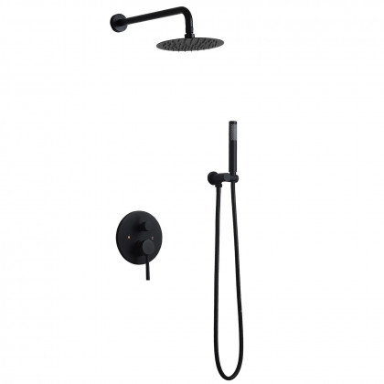 HMR Modern 12" Wall Mounted Rain Shower System with Handheld Shower Set - Black