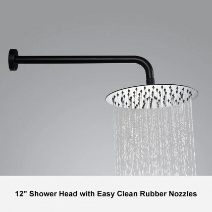 HMR Modern 12" Wall Mounted Rain Shower System with Handheld Shower Set - Black