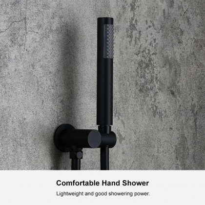 HMR Modern 12" Wall Mounted Rain Shower System with Handheld Shower Set - Black