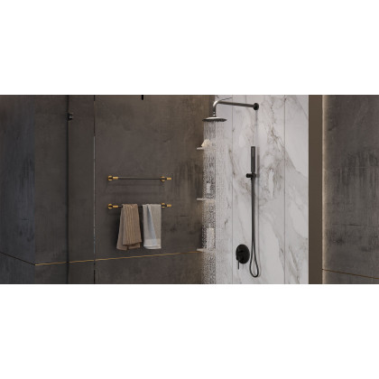 HMR Modern 12" Wall Mounted Rain Shower System with Handheld Shower Set - Black