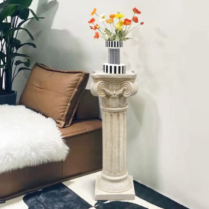 HMR - 32.3" Tall Vintage Corinthian Pillars Square Pedestal Plant Stand Indoor Decor Art White