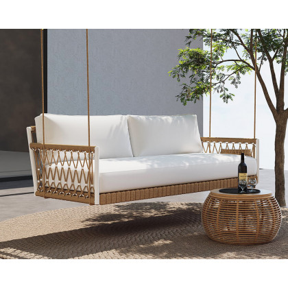 HMR - Ropipe Outdoor Swing Sofa in Khaki with Hand Woven Rope & Cushion