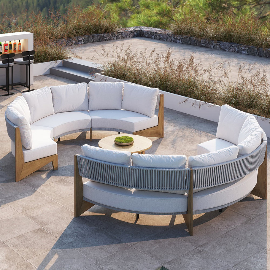 HMR - 8 Pieces Farmhouse Curved Modular Outdoor Patio Sectional Sofa Set with Coffee Table