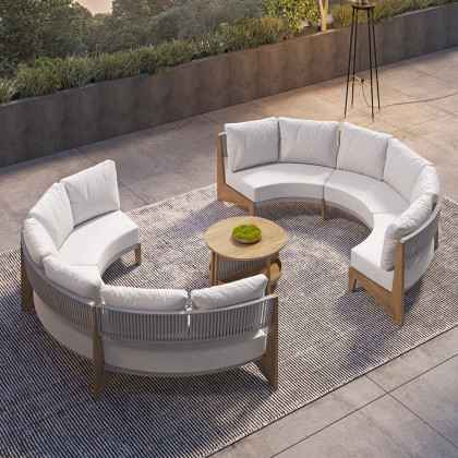 HMR - 8 Pieces Farmhouse Curved Modular Outdoor Patio Sectional Sofa Set with Coffee Table