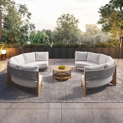 HMR - 8 Pieces Farmhouse Curved Modular Outdoor Patio Sectional Sofa Set with Coffee Table