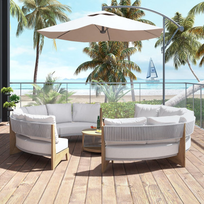 HMR - 8 Pieces Farmhouse Curved Modular Outdoor Patio Sectional Sofa Set with Coffee Table