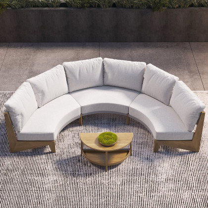 HMR - 8 Pieces Farmhouse Curved Modular Outdoor Patio Sectional Sofa Set with Coffee Table