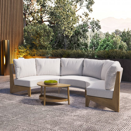 HMR - 8 Pieces Farmhouse Curved Modular Outdoor Patio Sectional Sofa Set with Coffee Table