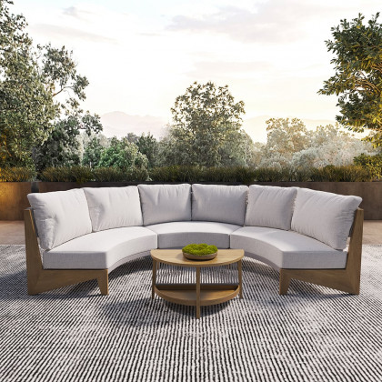 HMR - 8 Pieces Farmhouse Curved Modular Outdoor Patio Sectional Sofa Set with Coffee Table