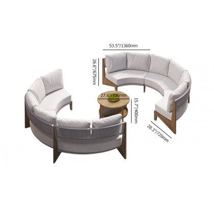 HMR - 8 Pieces Farmhouse Curved Modular Outdoor Patio Sectional Sofa Set with Coffee Table