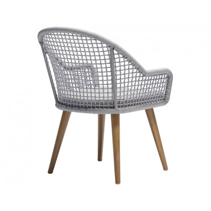 HMR - 7-Pieces Teak Round Outdoor Concrete Dining Set with Gray Table Woven Armchair 6-Person