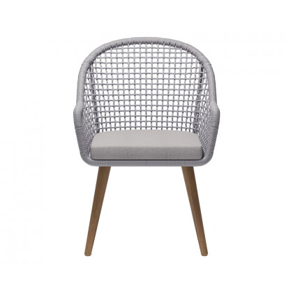 HMR - 7-Pieces Teak Round Outdoor Concrete Dining Set with Gray Table Woven Armchair 6-Person