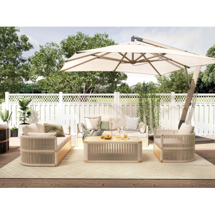 HMR - 4-Pieces Modern Aluminum & Rope Outdoor Sofa Set with Coffee Table