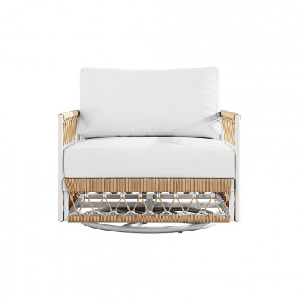 HMR Ropipe Outdoor Chair with Hand Woven Rope - White, Swivel Base