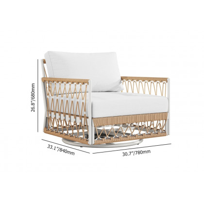 HMR Ropipe Outdoor Chair with Hand Woven Rope - White, Swivel Base