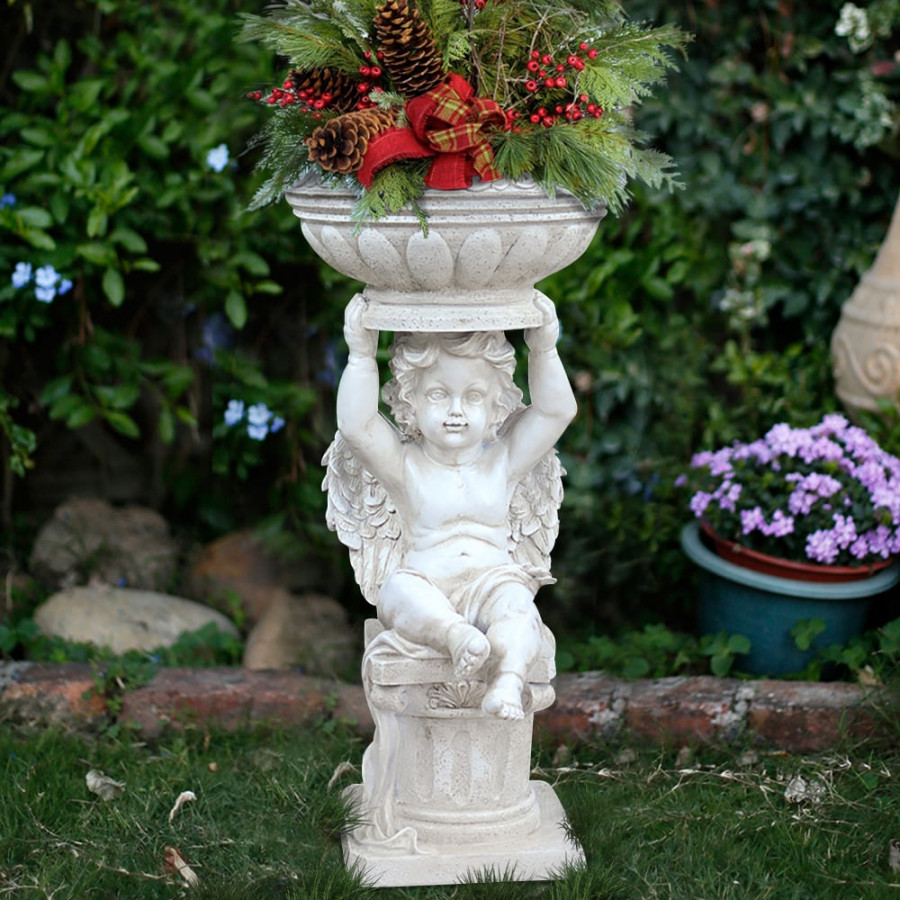 HMR - 22.4" Resin Angel Garden Decor Statue Inoor Outdoor Planter Birdbath Sculpture Ornament
