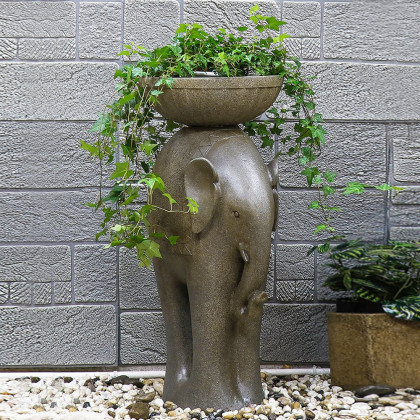 HMR - 26" Outdoor Elephant Sculpture Resin Garden Statue Planter Bird Bath Figurine in Green