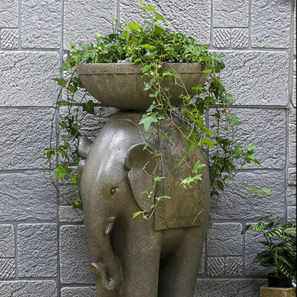 HMR - 26" Outdoor Elephant Sculpture Resin Garden Statue Planter Bird Bath Figurine in Green