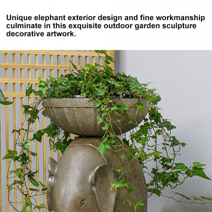 HMR - 26" Outdoor Elephant Sculpture Resin Garden Statue Planter Bird Bath Figurine in Green