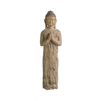 HMR - Outdoor Garden Standing Pray Buddha Statue Patio Distressed Brown Resin Sculpture Decor