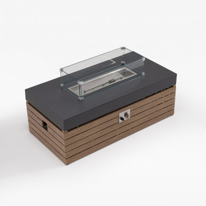 HMR - Propane Gas Fire Pit Table with Glass Wind Guard & Outdoor Sectional Sofa Set