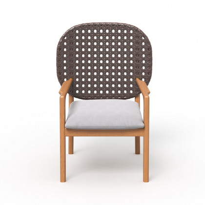 HMR - 3-Pieces Teak Wood Outdoor Dining Set with Glass Top Table Rattan Armchair in Natural