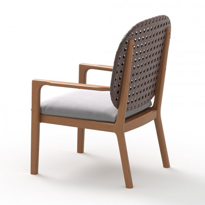 HMR - 3-Pieces Teak Wood Outdoor Dining Set with Glass Top Table Rattan Armchair in Natural