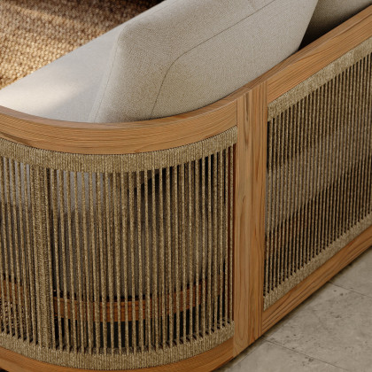 HMR - 4-Pieces Beige Teak Hand Woven Rope Outdoor Sofa Set