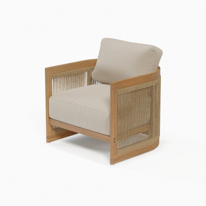HMR - 4-Pieces Beige Teak Hand Woven Rope Outdoor Sofa Set