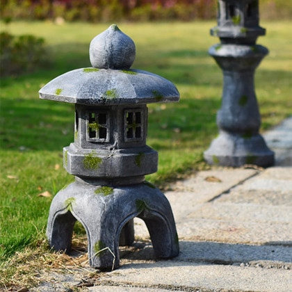 HMR Outdoor Garden Geometric Japanese Solar Lantern Sculpture Statue Asian Decor - Gray