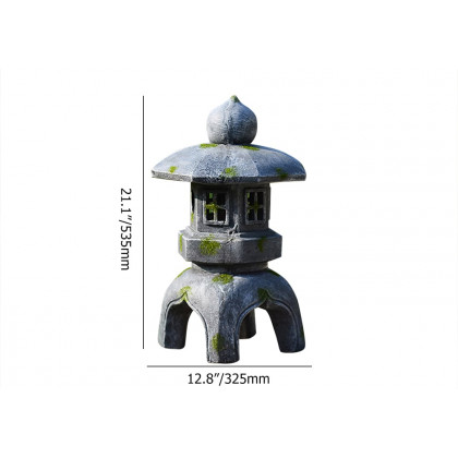 HMR Outdoor Garden Geometric Japanese Solar Lantern Sculpture Statue Asian Decor - Gray