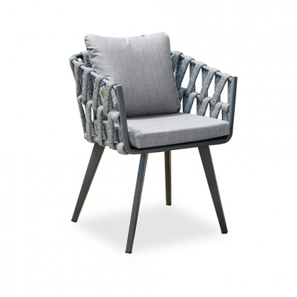 HMR - 7-Pieces Gray Aluminum Outdoor Patio Dining Set with Extendable Table and Woven Armchair