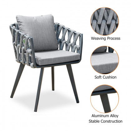 HMR - 7-Pieces Gray Aluminum Outdoor Patio Dining Set with Extendable Table and Woven Armchair