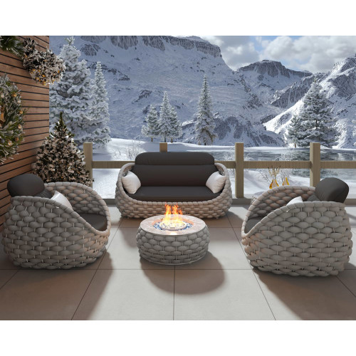 HMR Tatta 3-Pieces Winter Outdoor Smokeless Fire Pit Set with Chairs - Gray, Set, Swivel Base