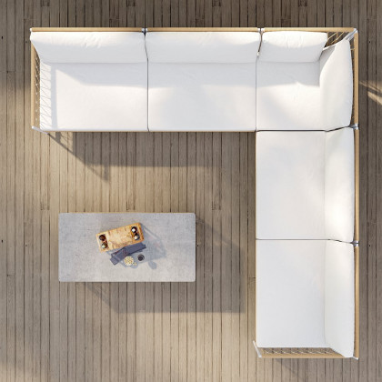 HMR - Ropipe 4-Pieces L-Shaped Woven Rope Outdoor Sectional Sofa Set in Khaki & White For 5