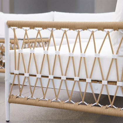 HMR - Ropipe 4-Pieces L-Shaped Woven Rope Outdoor Sectional Sofa Set in Khaki & White For 5