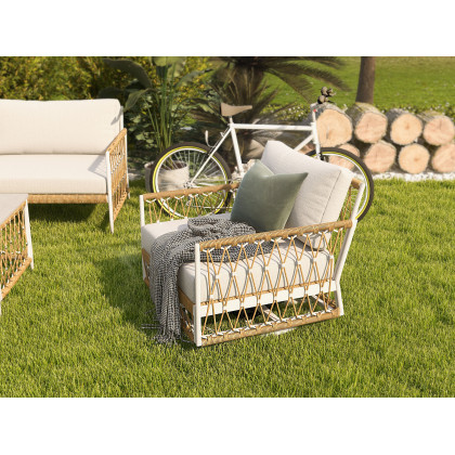 HMR - Ropipe 4-Pieces L-Shaped Woven Rope Outdoor Sectional Sofa Set in Khaki & White For 5