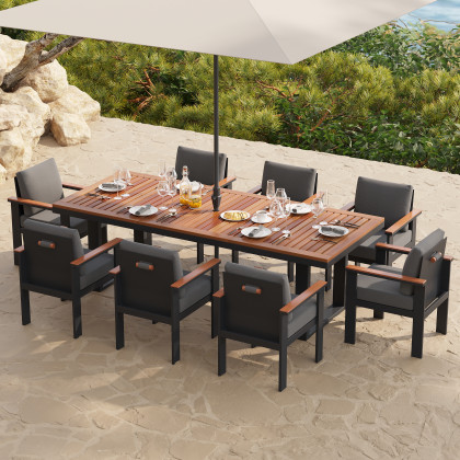HMR - 2 PCS Acacia & Aluminum Outdoor Dining Chair with Cushion