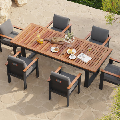 HMR - 2 PCS Acacia & Aluminum Outdoor Dining Chair with Cushion