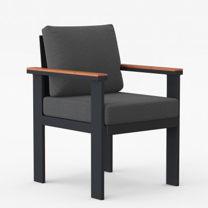 HMR - 2 PCS Acacia & Aluminum Outdoor Dining Chair with Cushion