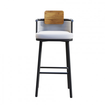 HMR - 2-Pieces Outdoor Patio Teak & Aluminum 41" Bar Stools Set with Backs