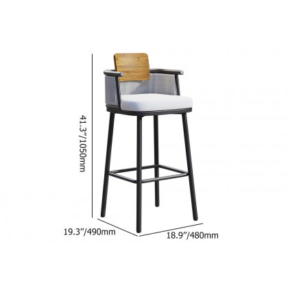 HMR - 2-Pieces Outdoor Patio Teak & Aluminum 41" Bar Stools Set with Backs