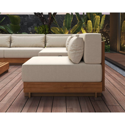 HMR 9-Pieces Premium Teak Modular L-Shaped Outdoor Sectional Sofa Set - Beige
